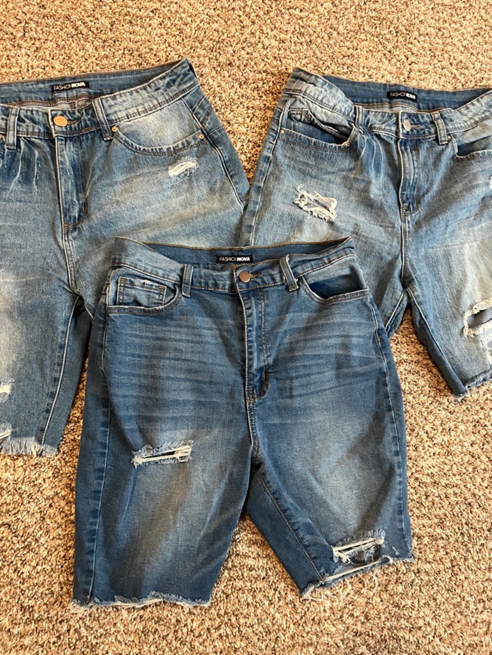 Fashion Nova Blue Distressed Women's Jean Shorts Trio